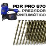 Pregador pneumático PDR PRO 670 e um rolo de pregos espirais