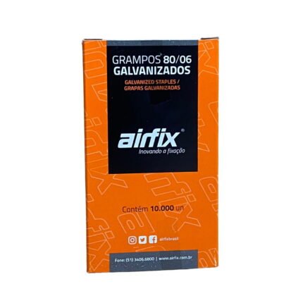 Grampo 80/06 Airfix galvanizado, caixa com 1.000 grampos para grampeador pneumático