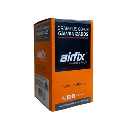 Grampo 80/08 Airfix galvanizado, caixa com 1.000 grampos para grampeador pneumático