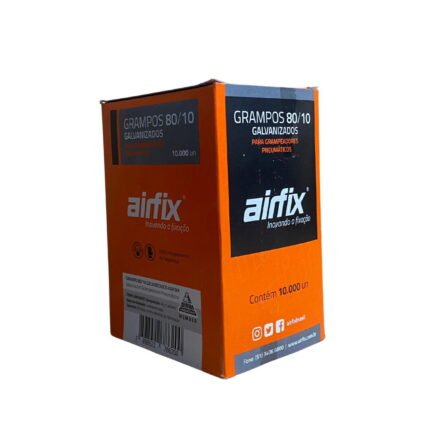 Grampo 80/10 Airfix galvanizado, caixa com 1.000 grampos para grampeador pneumático